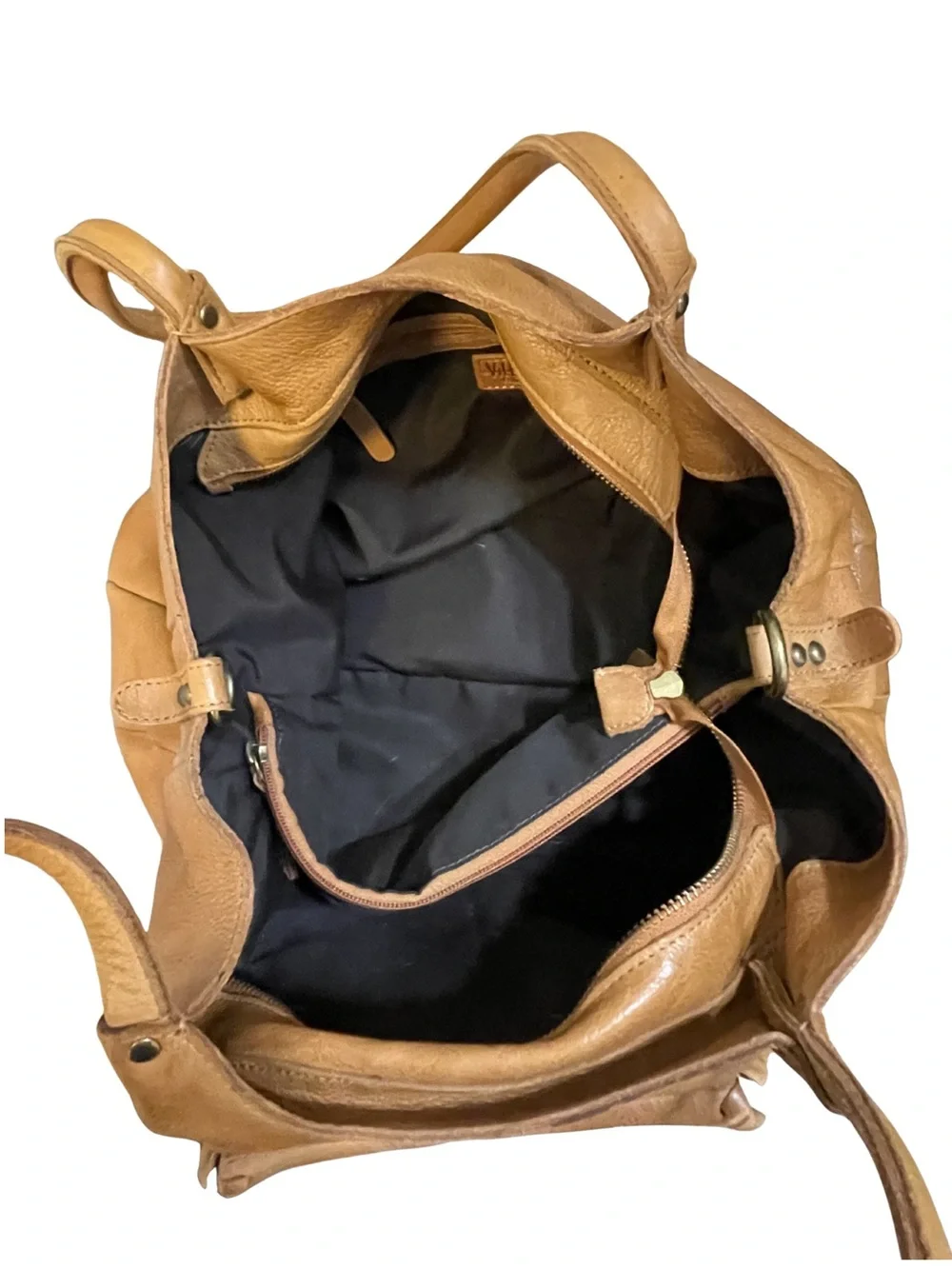 VILENCA HOLLAND Women's Tan Genuine Leather Tote Shoulder Bag Boho Whipstitch